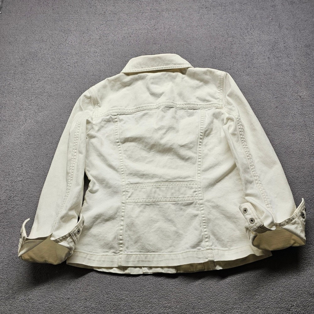 J. Jill Denim Jacket Womens XS Cream Stretch Cotton Button Front Trucker Coat - Picture 2 of 12